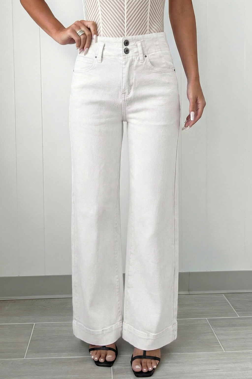 Black 2-Button High Waist Wide Leg Jeans