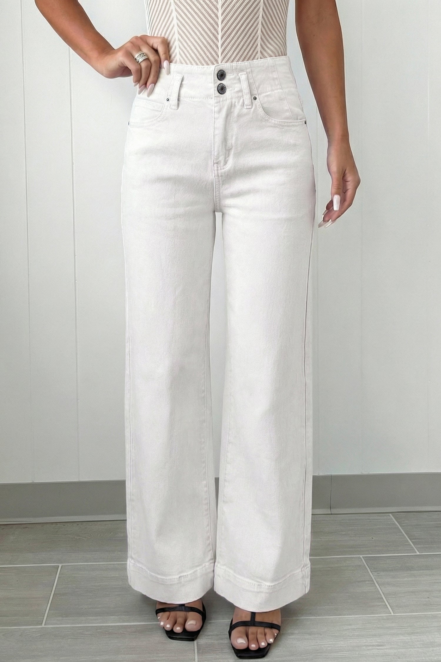 Black 2-Button High Waist Wide Leg Jeans