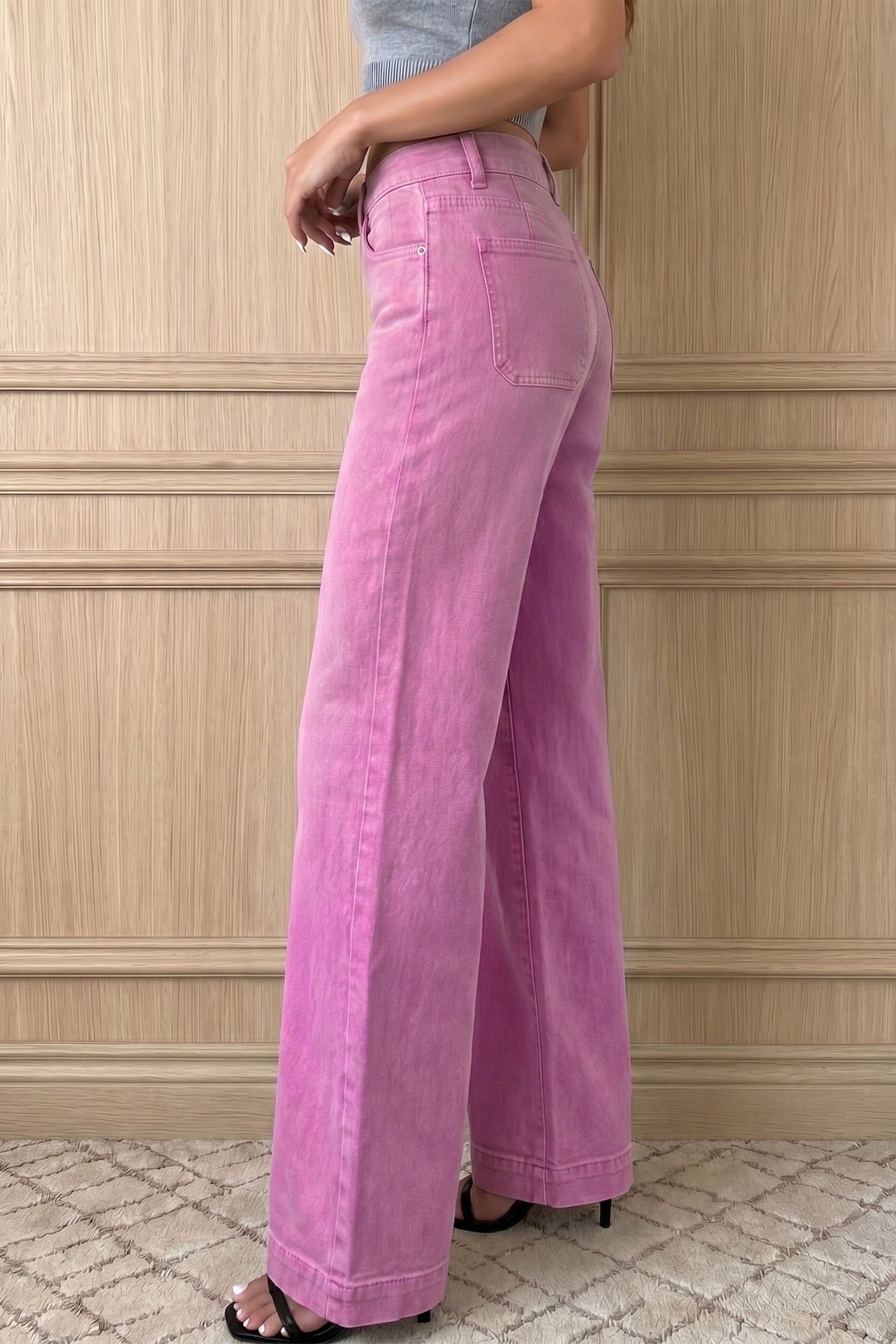 Black 2-Button High Waist Wide Leg Jeans