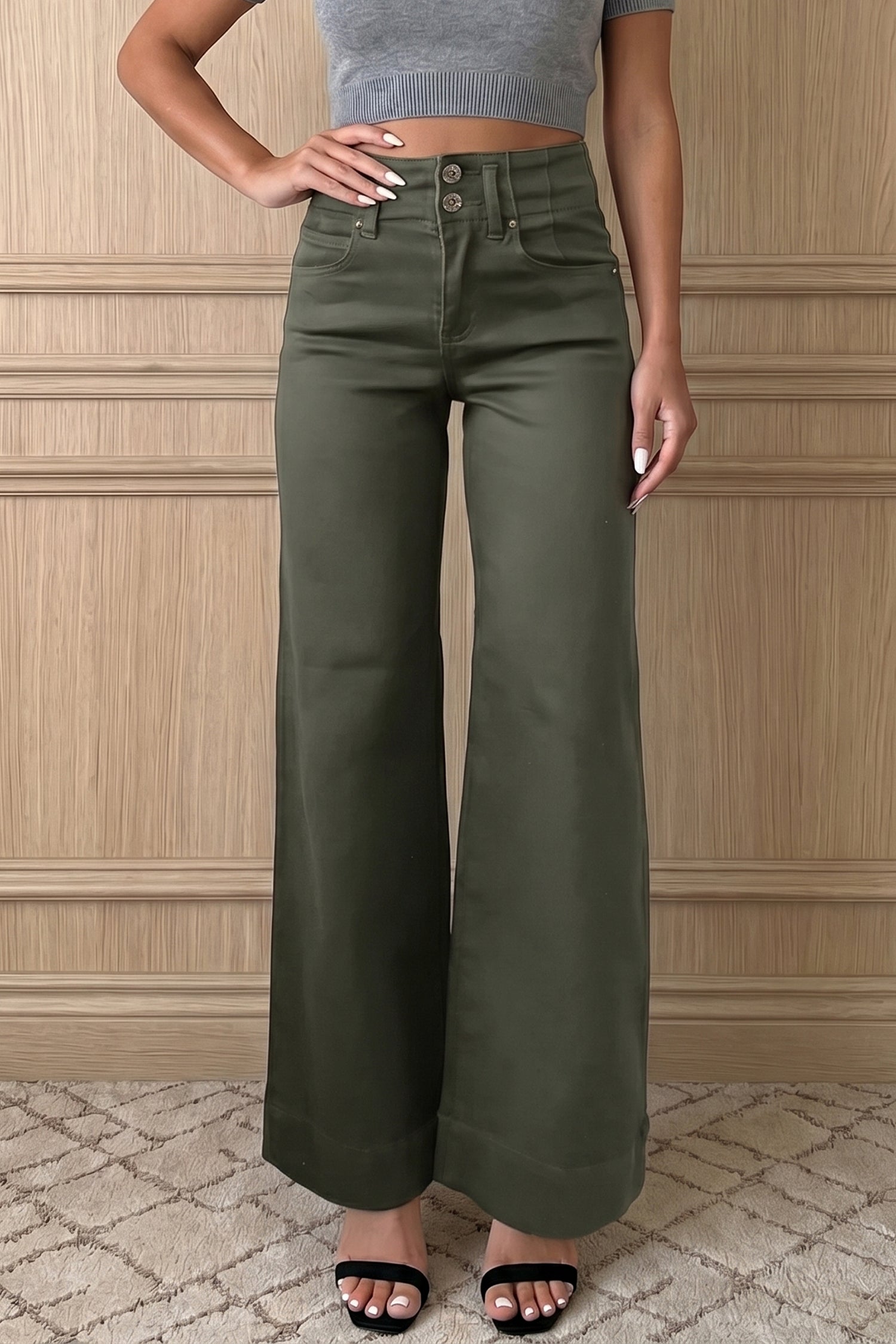 Black 2-Button High Waist Wide Leg Jeans