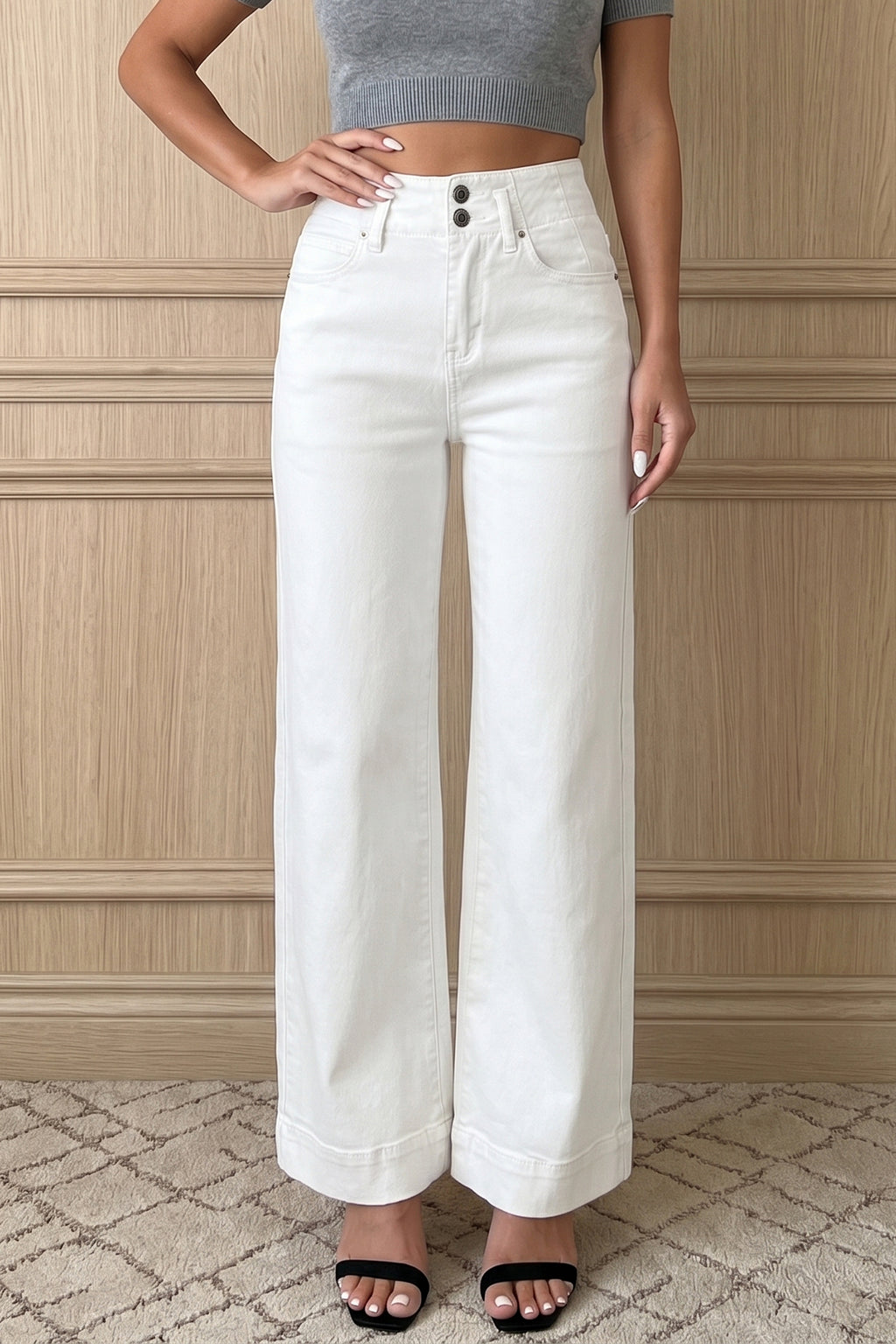 Black 2-Button High Waist Wide Leg Jeans