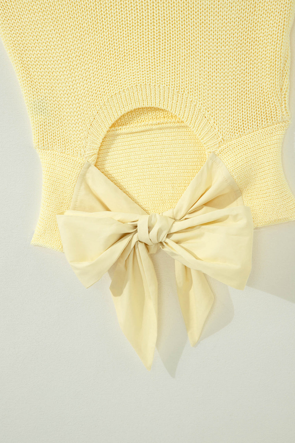 Yellow Cream Solid Color Cropped Knit Knot Back Cutout Sweater Tank