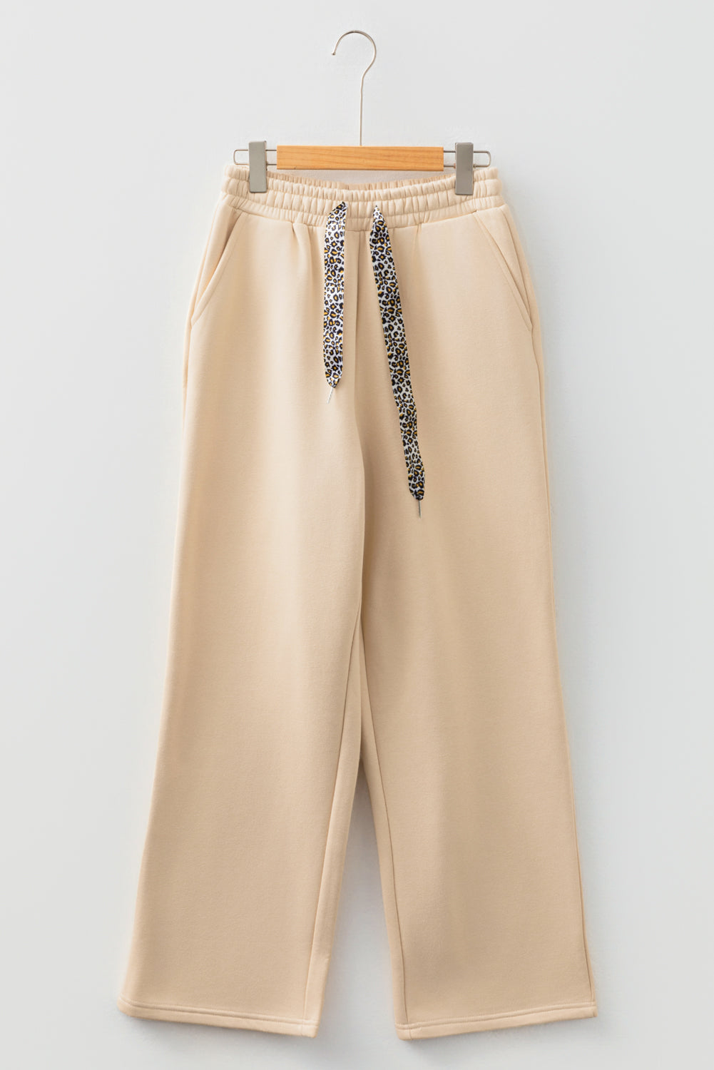 Dearlovers Coffee Fleece Lined Leopard Drawstring Elastic Waist Solid Pants