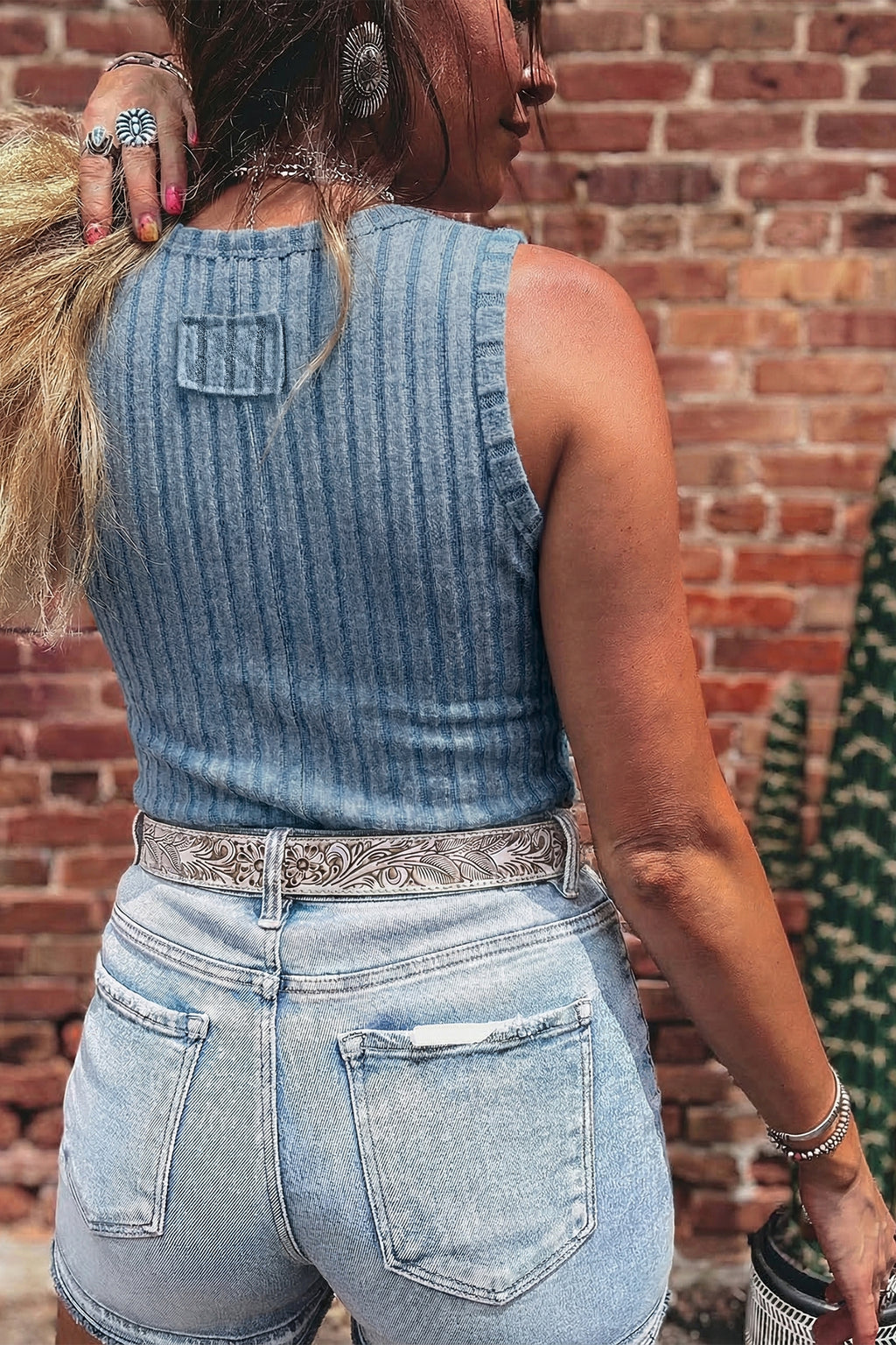 Bonbon Slim Ribbed Mineral Wash Tank Top