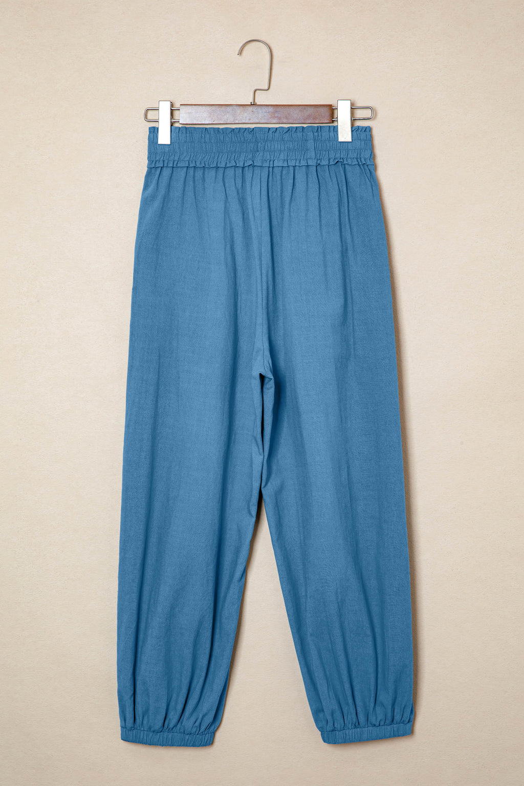 Prussian Blue Smocked Waist Casual Jogger Style Pants