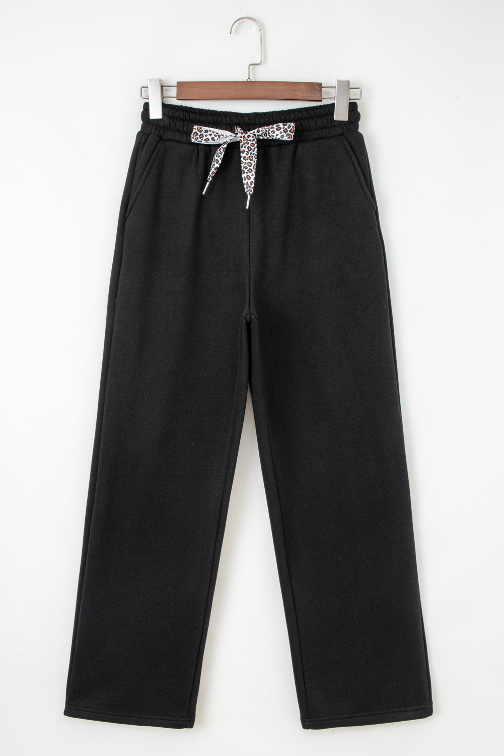 Dearlovers Coffee Fleece Lined Leopard Drawstring Elastic Waist Solid Pants