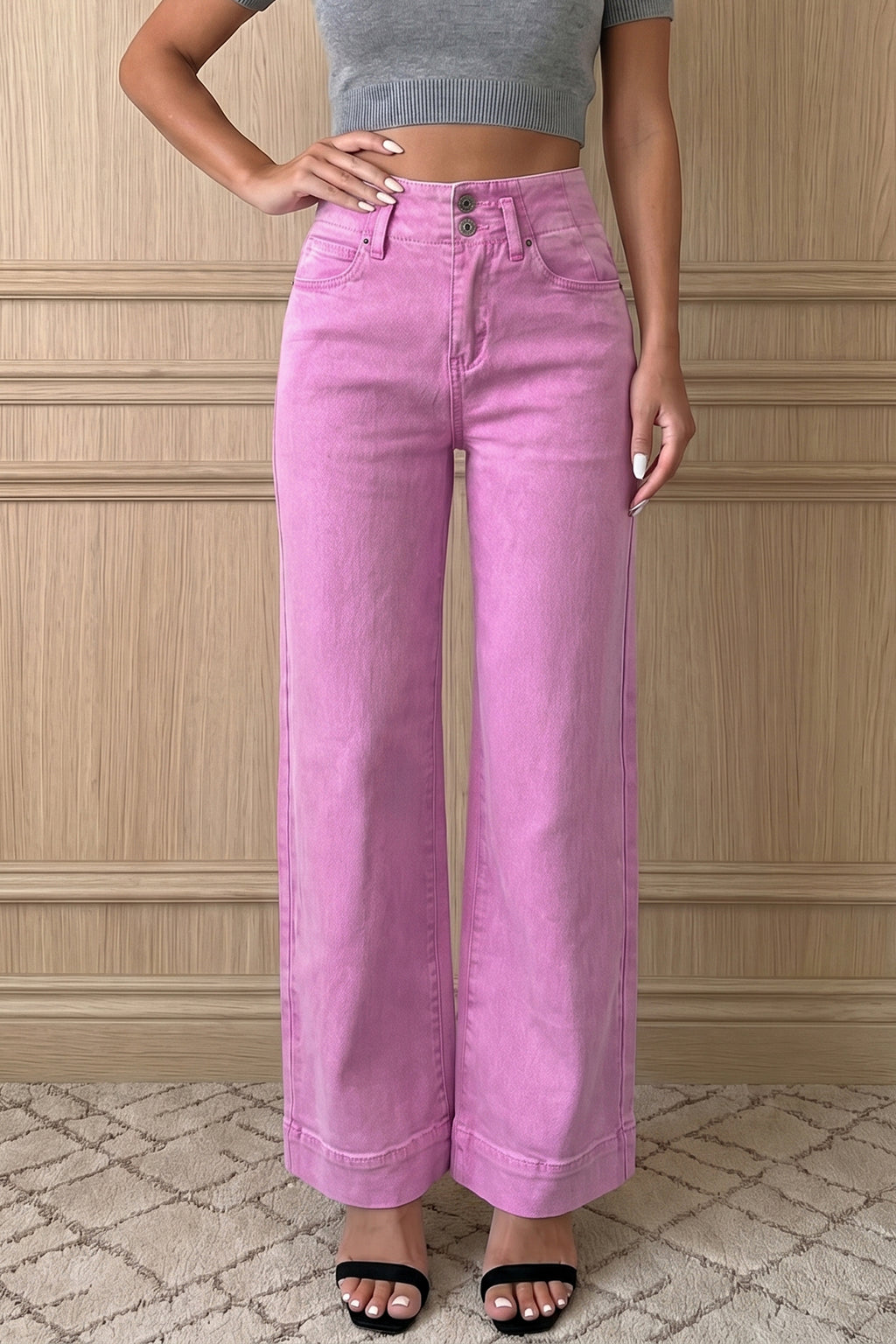 Black 2-Button High Waist Wide Leg Jeans