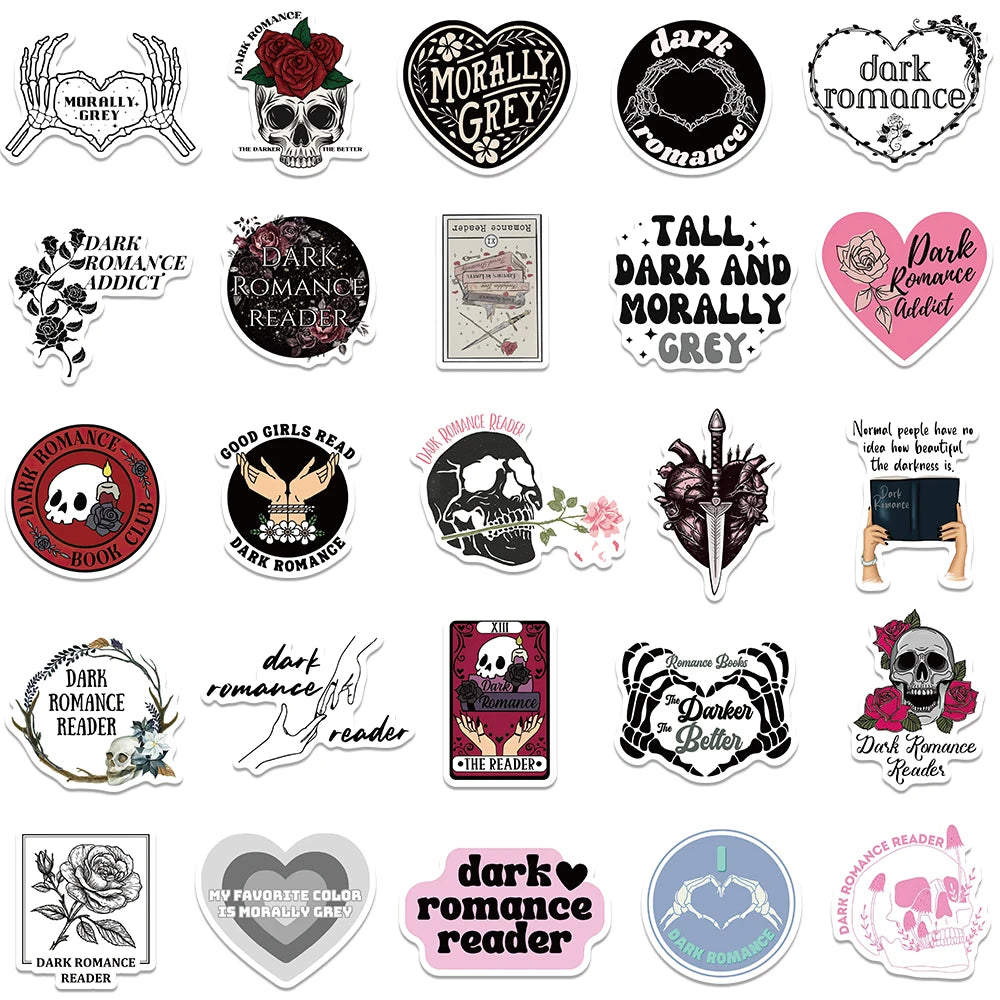 50pcs Dark Romance Reader Stickers Aesthetic Graffiti Decals Laptop Luggage Skateboard Scrapbook Notebook Diary Stickers