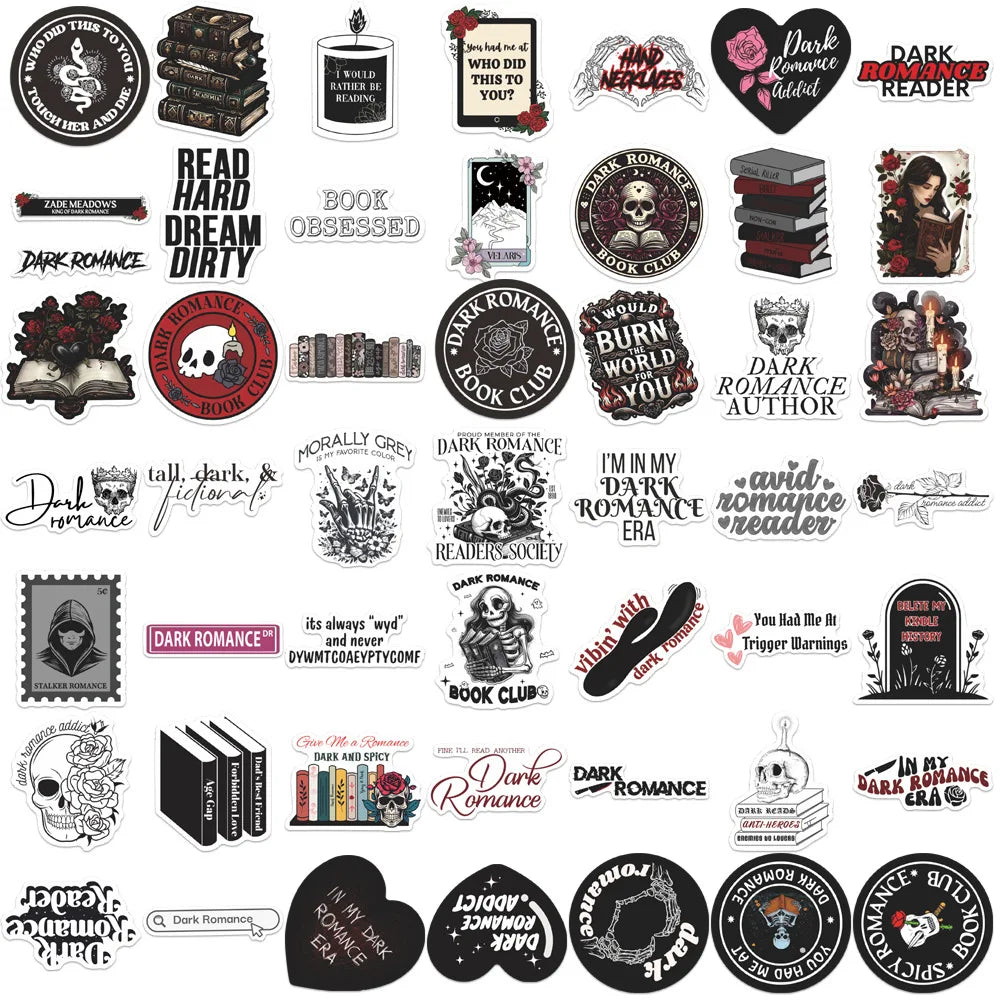50Pcs Cartoon Dark Romance Reader Stickers Gothic Aesthetic Decals DIY Stationery Laptop Cool Waterproof Stickers