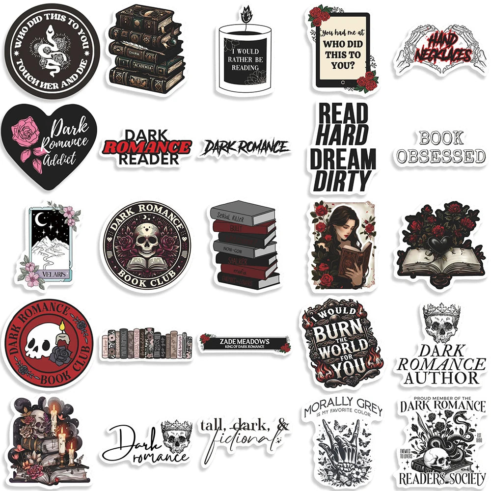 10/30/50pcs Dark Romance Reader Stickers Gothic Aesthetic Graffiti Sticker DIY Laptop Scrapbook Guitar Cool Cartoon Decals Pack