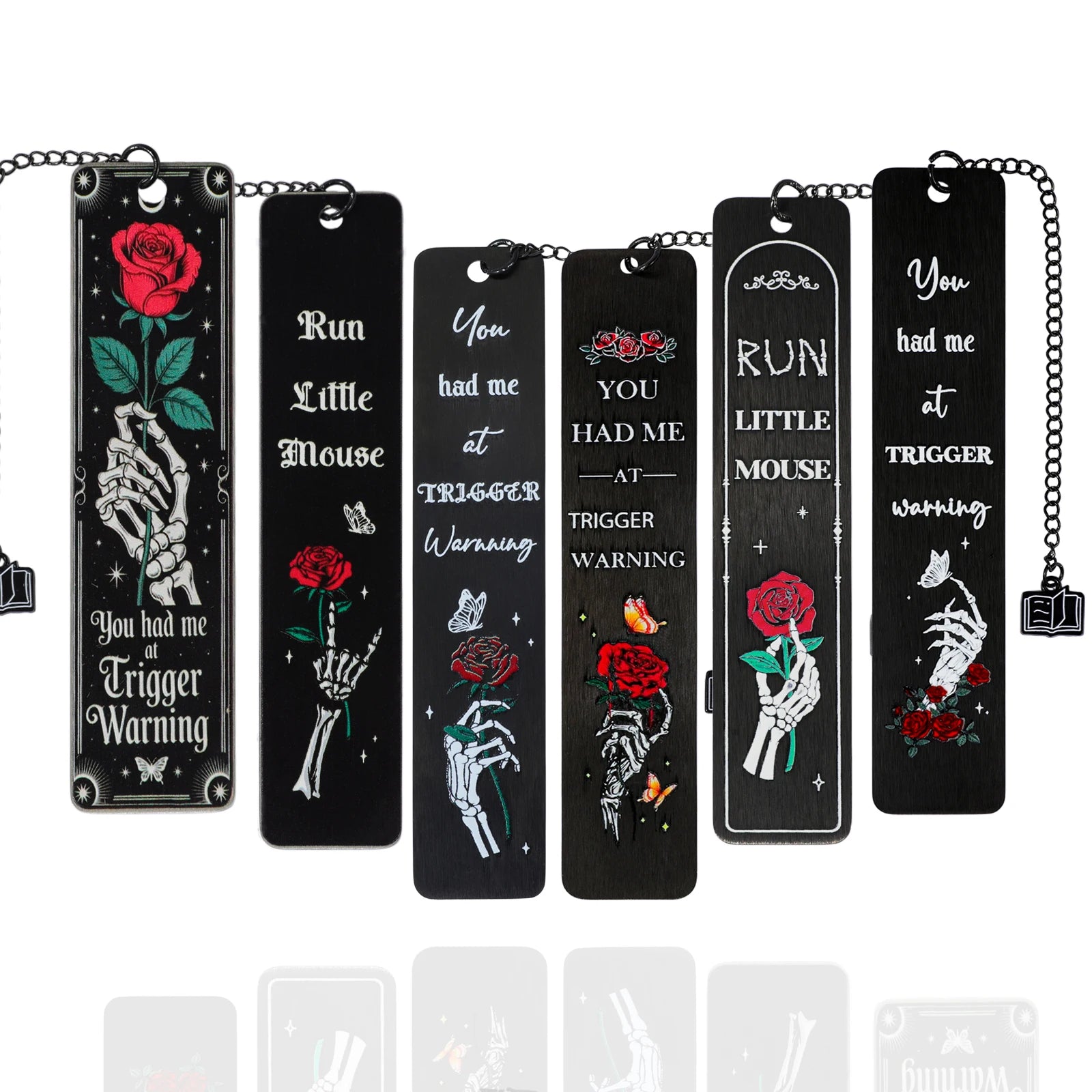 Gothic Skeleton Hand Rose Bookmarks Trigger Warning Metal Page Markers Dark Romance Reading Accessories Book Marks for Thriller