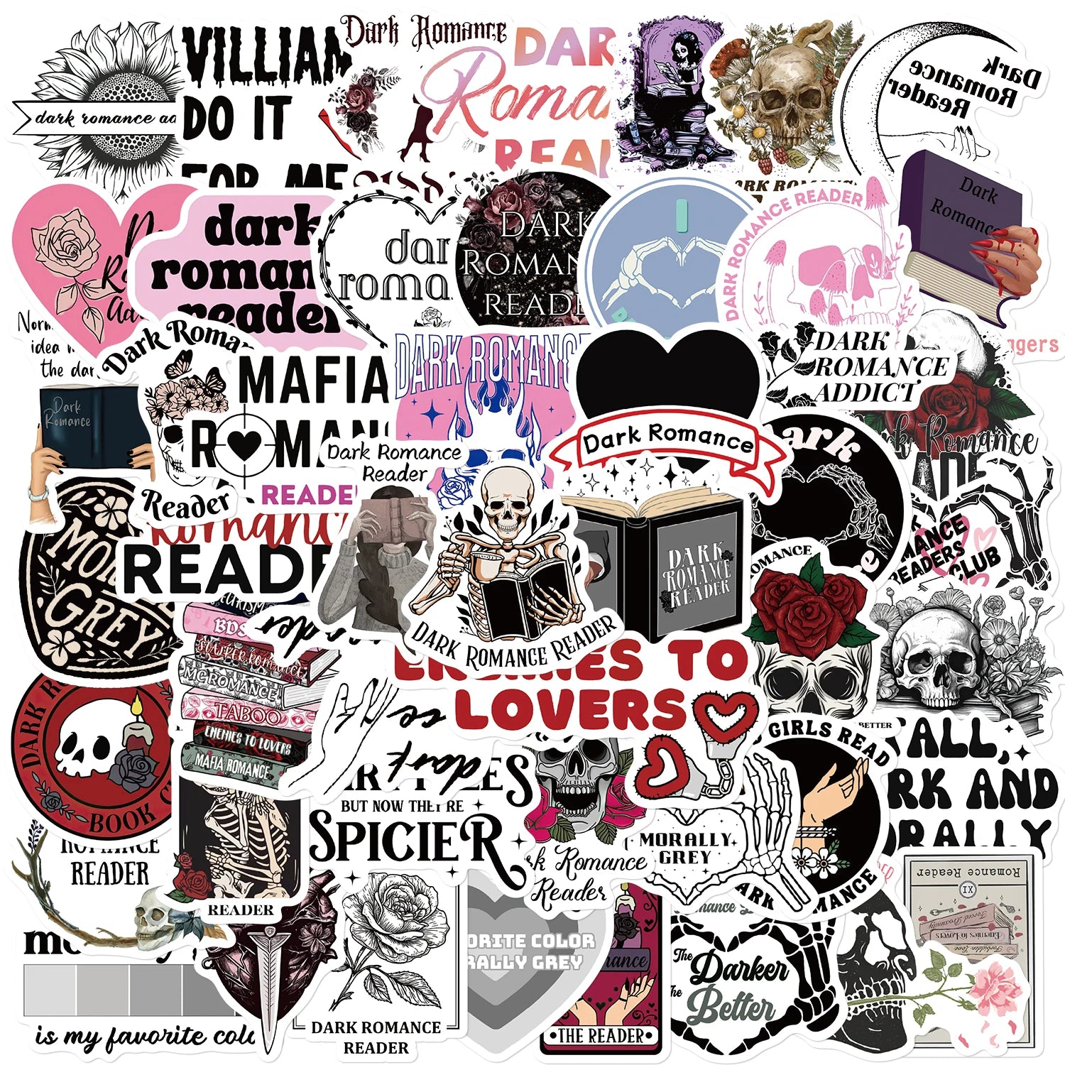 50pcs Dark Romance Reader Stickers For Laptop Luggage Skateboard Scrapbook Notebook Diary Stickers Aesthetic Graffiti Decals