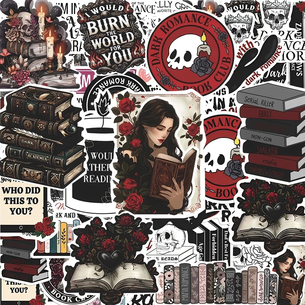 50Pcs Cartoon Dark Romance Reader Stickers Gothic Aesthetic Decals DIY Stationery Laptop Cool Waterproof Stickers