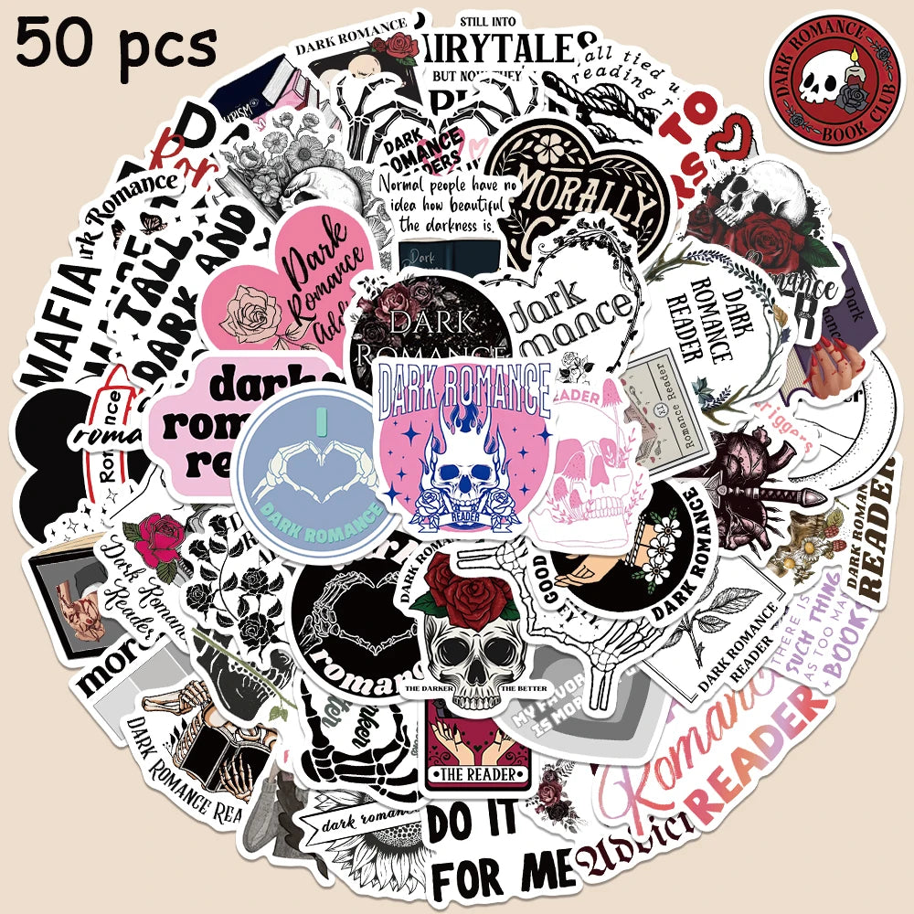 50pcs Dark Romance Reader Stickers Aesthetic Graffiti Decals Laptop Luggage Skateboard Scrapbook Notebook Diary Stickers