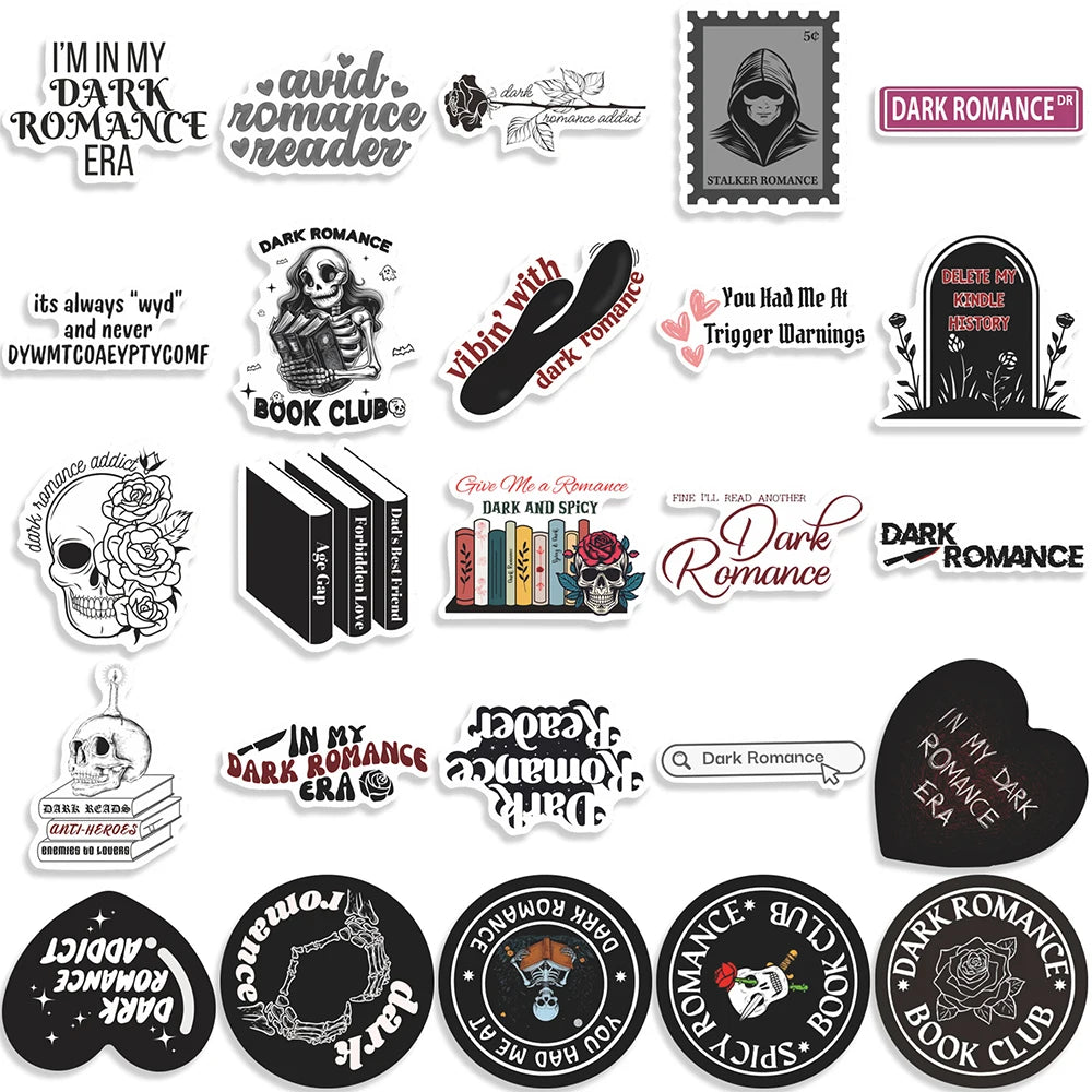 10/30/50pcs Dark Romance Reader Stickers Gothic Aesthetic Graffiti Sticker DIY Laptop Scrapbook Guitar Cool Cartoon Decals Pack