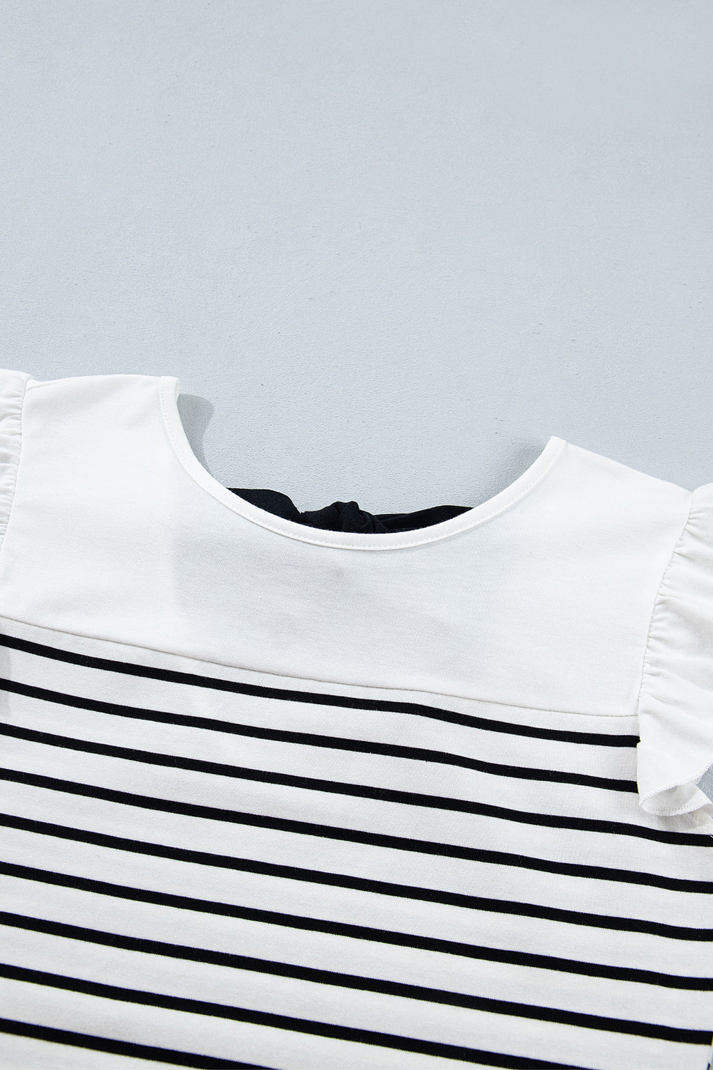 White Stripe Contrast Knot Back Ruffle Trim Tank Top