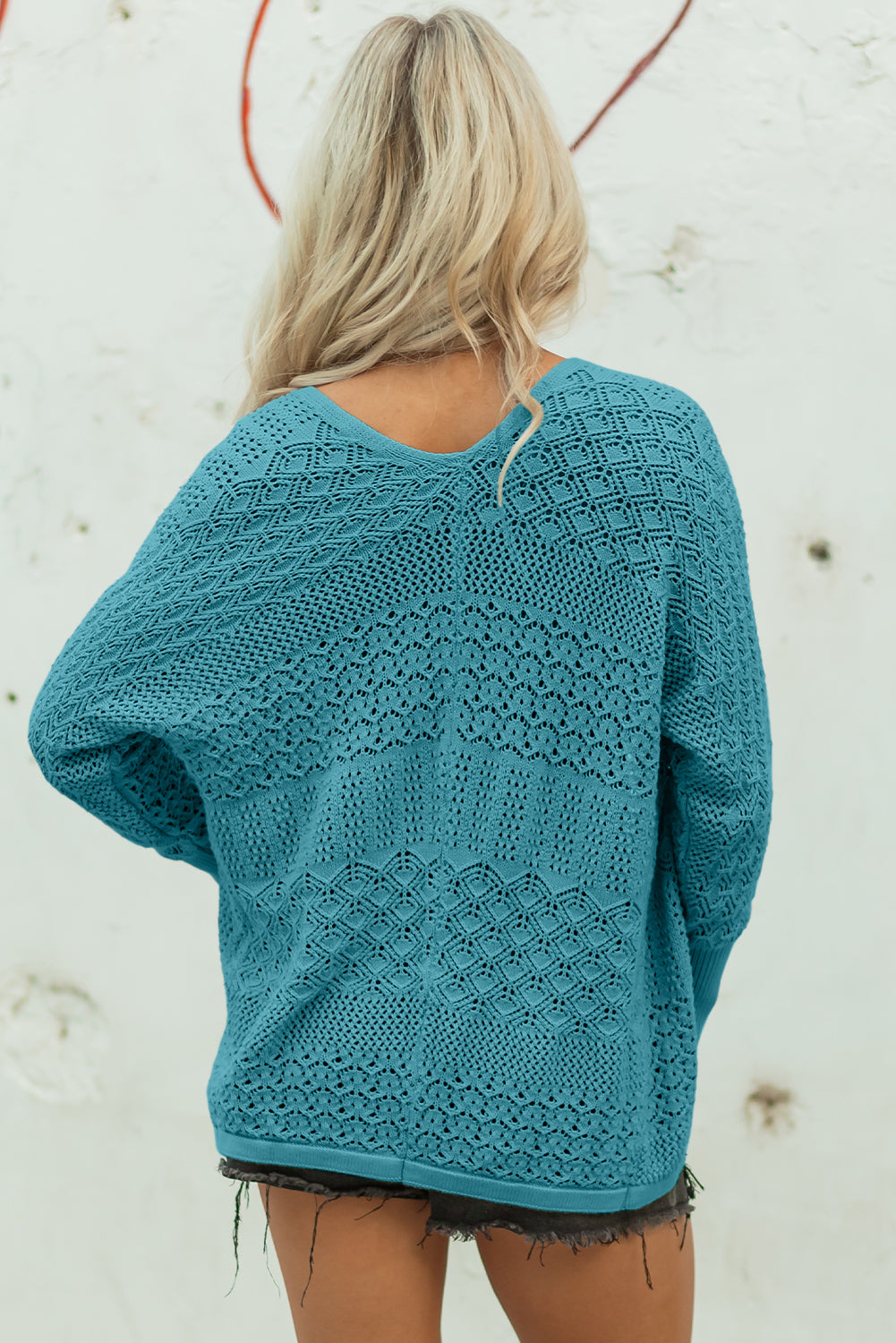 Redwood Burl Mix Pattern Hollowed Knit Open Front Cardigan
