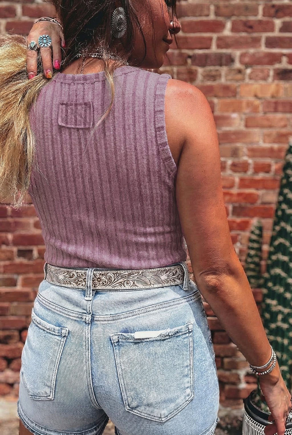 Bonbon Slim Ribbed Mineral Wash Tank Top