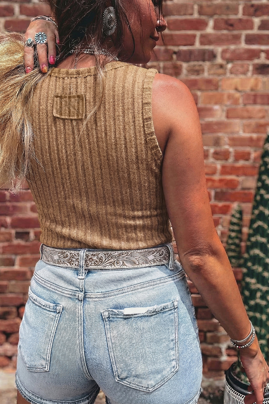 Bonbon Slim Ribbed Mineral Wash Tank Top