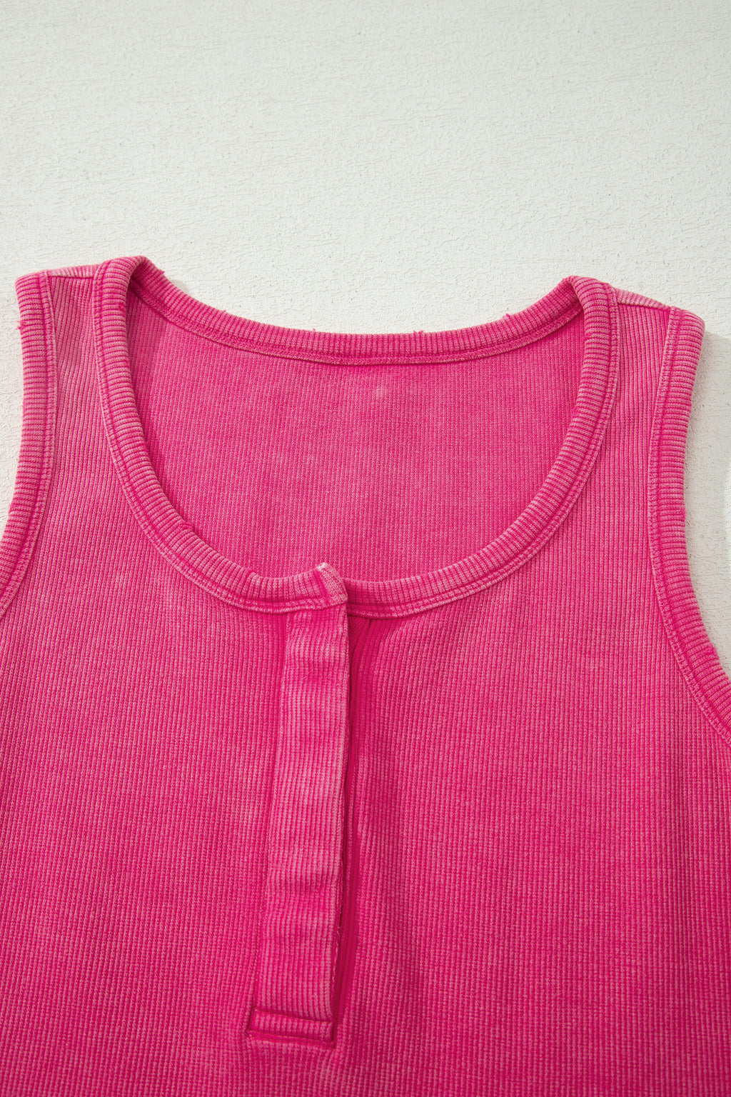 Bright Pink Vintage Distressed Ribbed Mineral Wash Tank Top