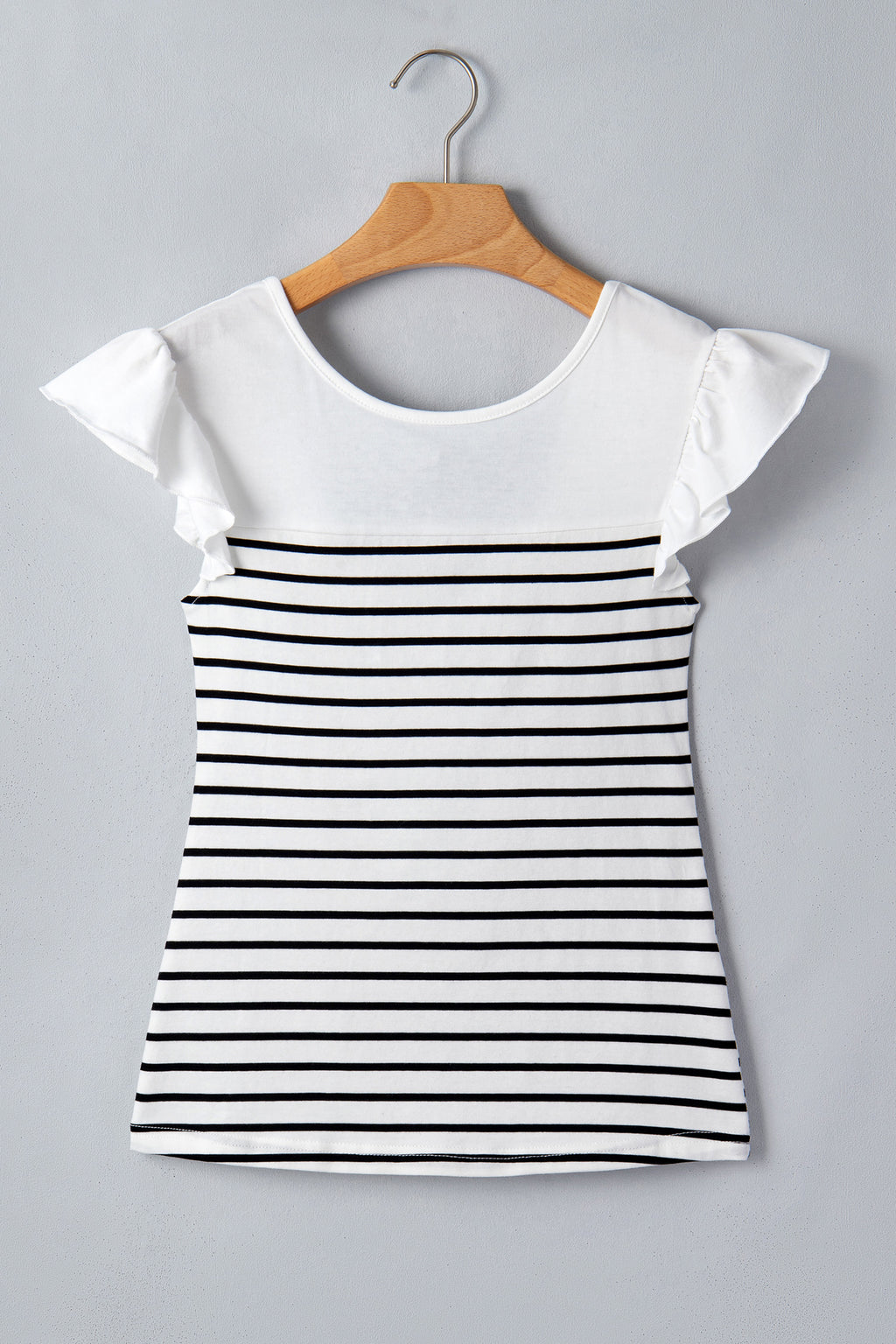 White Stripe Contrast Knot Back Ruffle Trim Tank Top