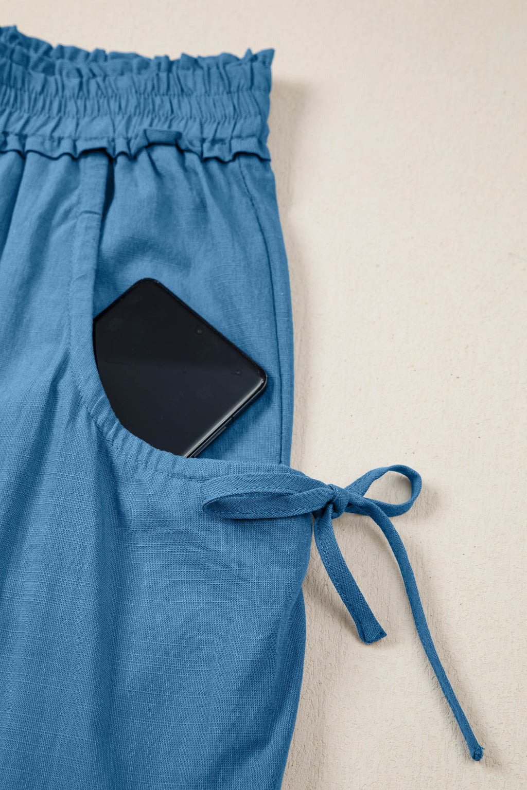 Prussian Blue Smocked Waist Casual Jogger Style Pants