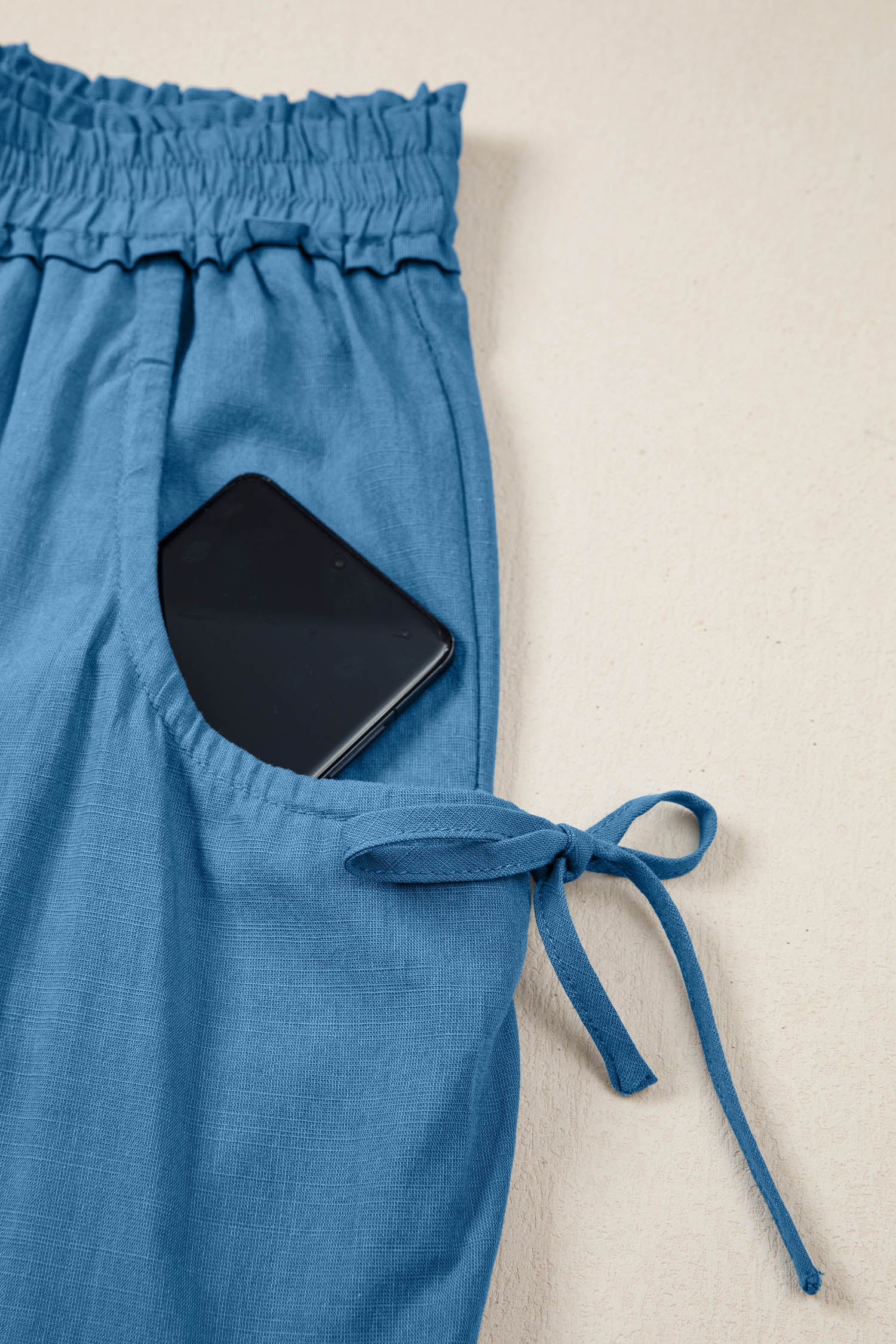 Prussian Blue Smocked Waist Casual Jogger Style Pants