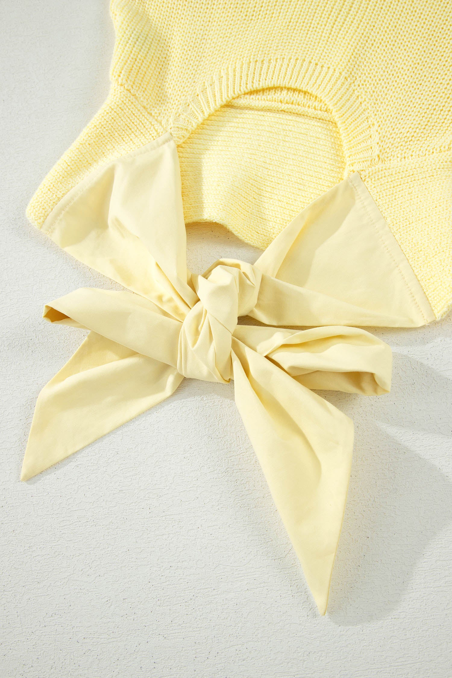 Yellow Cream Solid Color Cropped Knit Knot Back Cutout Sweater Tank